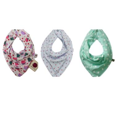Imagem de Kit 25 Babadores Bandana Bebê Infantil 100% Algodão com Forro Interno e Botão de Pressão Colorido