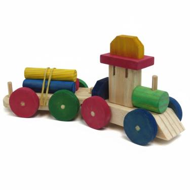Imagem de Trenzinho de Madeira com Nome Gravado 2 Vagões Brinquedo Decorativo Verde com Rodas Livres