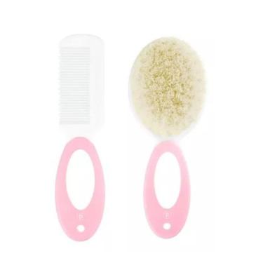Imagem de Kit Escova E Pente De Cabelo Para Bebê Cerdas Naturais Pimpolho, Rosa