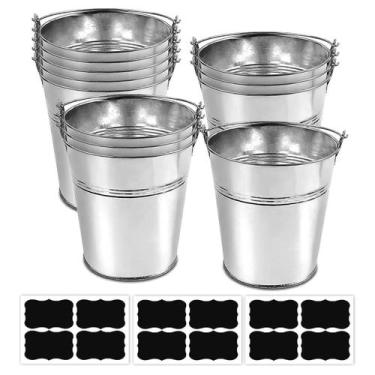 Imagem de Baldes de Metal Galvanizado ZEDEV 12 Peças 13 cm com Adesivos