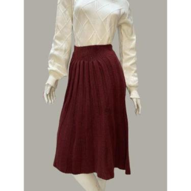 Imagem de Saia Tricot Fashion Elegante Lançamento Longa Plissada Tricô - Giulian