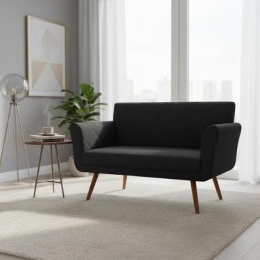 Imagem de Namoradeira Decorativa Sabrina Suede Preto Pés Madeira Mz Decor - Mazz