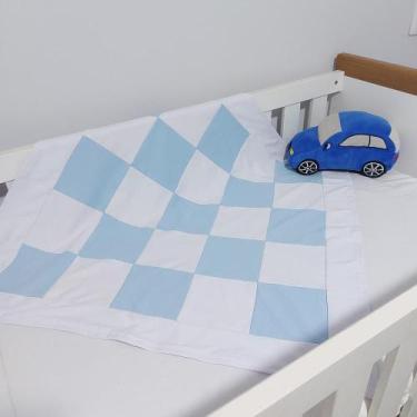 Imagem de Manta Cueiro para Bebê Malha Dupla 100% Algodão Patchwork Branca e Azu