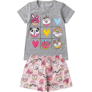 Imagem de Pijama Verão Menina Brilha no Escuro Kappes Cinza, 6, Cinza