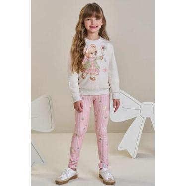 Imagem de Conjunto Menina Blusão Moletom e Legging Estampada Infanti, Bege, Rosa