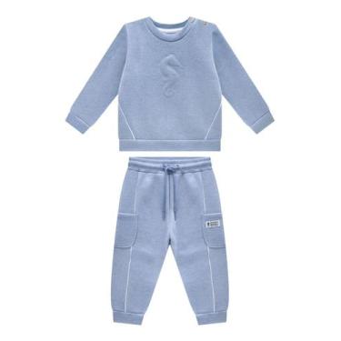 Imagem de Conjunto Menino em Moletom Felpado com Bordado Onda Marinha, Azul clar