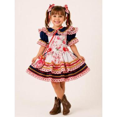 Imagem de Vestido Feminino Infantil Festa Junina Candinha Com Bolsinha, P 5 - 6,
