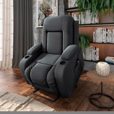 Imagem de Poltrona Reclinável Crihs Lift G23 com Massagem e Aquecimento Veludo Cinza Gran Belo