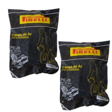 Imagem de 2 Câmaras De Ar Bicicleta Aro 26 Pirelli Bico Grosso 33mm