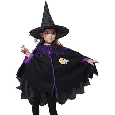 Imagem de Fantasia de Halloween menina chapéu capa cosplay bruxa conjunto festa de carnaval Kawaii (roxo, 2-3T)