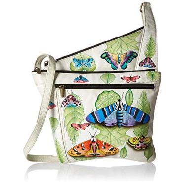 Imagem de Anna by Anuschka Bolsa tiracolo feminina de couro genuíno e assimétrica pintada à mão com bolsos com zíper e alça ajustável, Botânica vintage, One Size