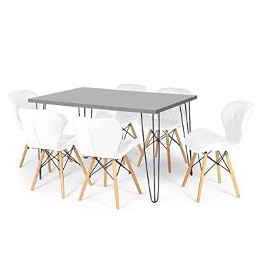 Imagem de Conjunto Mesa de Jantar Hairpin 130x80 Volpi com 6 Cadeiras Eiffel Slim - Branco
