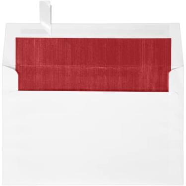 Imagem de Envelopes de convite com forro de alumínio A9 (14 x 22 cm) com descascar e pressionar – Branco com forro vermelho LUX (50 unidades) | Perfeito para feriados, convites, correspondências sociais, cartõe