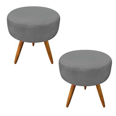 Imagem de Kit 2 Puffs Banqueta Redonda Nina Suede Grafite Pés Palito Castanho - Pallazio