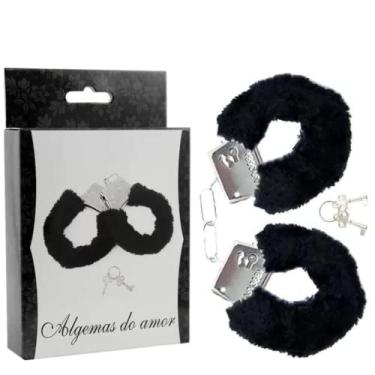 Imagem de Algemas reguláveis com chaves e pelúcia preta - Sexshop