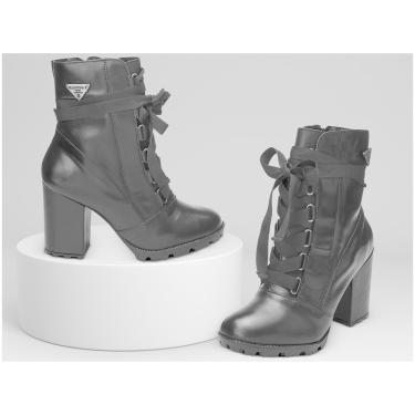 Imagem de Bota Coturno Feminina Couro Zíper Tratorado Conforto Casual