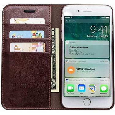 Imagem de KKFAUS Carteira de capa de telefone Clamshell com 3 slots de cartão, capa protetora de telefone à prova de choque de couro para Apple iPhone SE 2Nd 4,7 polegadas (cor: marrom)