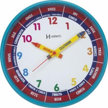 Imagem de Relógio De Parede Infantil Educativo Herweg 26cm Azul