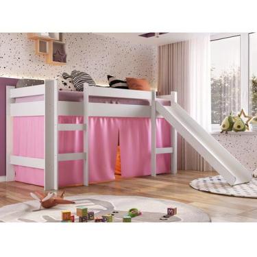 Imagem de Cama Infantil Com Escorregador E Cortina Bb1000 Branco Rosa Completa M