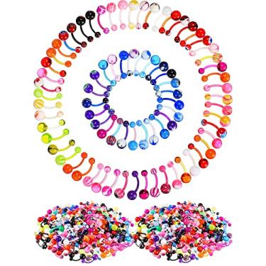 Imagem de Junkin 200 peças de piercing de umbigo, pacote múltiplo de piercings de umbigo, barras de banana, anéis de umbigo, barbelha, bolas de acrílico, anéis de aço para o umbigo, acrílico de qualidade, acrílico de qualidade