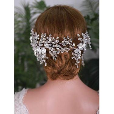 Imagem de YERTTER Faixas de cabelo de folha feitas à mão com pérola de cristal para casamento contas de festa de casamento acessórios de cabelo videira nupcial para mulheres e noivas