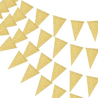 Imagem de Bandeira triangular da MerryNine, 3 pacotes com 30 pés, estilo vintage, banner pendente para casamento, chá de bebê, suprimentos para eventos e festas, 45 bandeiras (bandeira triangular – glitter dourado)