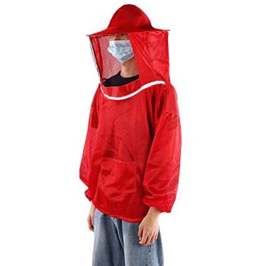 Imagem de Fato de abelha, jaqueta de apicultura profissional respirável véu de alta definição com bolso para apicultura para apicultor e iniciantes(vermelho)