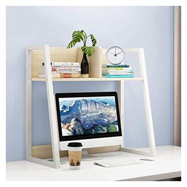 Imagem de KIZQYN Estante de mesa estante de mesa dormitório de escritório prateleira multifuncional rack de armazenamento organizador de mesa com moldura de metal estante de grande capacidade (cor: ouro)