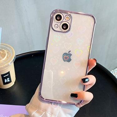 Imagem de Estojo de galvanoplastia de flor de laser bonito para iPhone 14 13 12 11 Pro Max SE 2020 X Xs Xr 8 7 Plus 13 Mini Aurora Love Heart Clear Cover, Purple Heart, para iphone 12ProMax