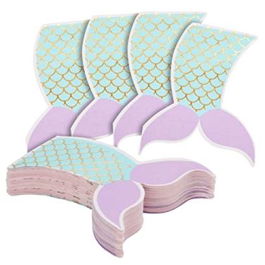 Imagem de BLUE PANDA Guardanapos de sereia - Pacote com 50, papel de 3 camadas, 12 x 14 cm, guardanapos de coquetel com design de concha e escala - Artigos de festa de aniversário e chá de bebê sob o mar