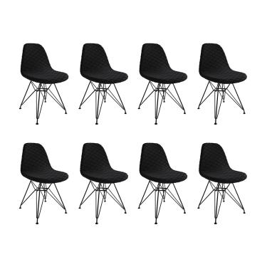 Imagem de Kit 8 Cadeiras Jantar Estofadas Preta Eames Base Ferro Preto