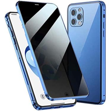 Imagem de EGSDSE Capa de telefone de pára-choques de metal de vidro temperado de dupla face, para Apple iPhone 14 Pro Max 2022 capa magnética anti-peep (cor: azul)