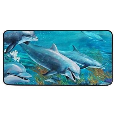 Imagem de Tapete de área de recife de coral My Daily Dolphins 99 x 50 cm, tapete subaquático de poliéster para entrada, sala de estar, quarto, dormitório