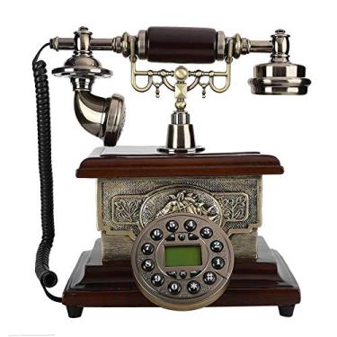 Imagem de Junluck Telefone antigo, telefone fixo retrô de mesa com viva-voz viva-voz, telefone com fio à moda antiga para casa/hotel/escritório, telefone com mostrador rotativo com identificador de chamada