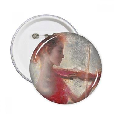 Imagem de Red Girl Lotus XJJ Pintura a óleo Pinos Redondo Emblema Decoração Roupas 5 peças Presente