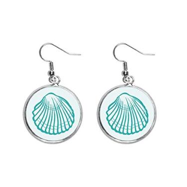 Imagem de Brinco feminino de prata com ilustração verde da vida marinha da Scallop