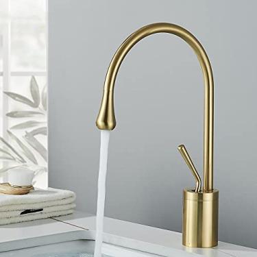 Imagem de Torneira da bacia do banheiro ouro escovado monocomando bico misturador de água quente e fria torneira da pia, ouro escovado médio, tamanho único