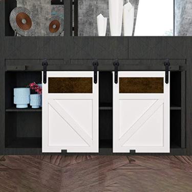 Imagem de Aeumruch Kit de ferragens de porta deslizante resistente estilo armário de 1,5 m, suave e silenciosamente, simples e fácil de instalar para duas portas (1,5 m, estilo plano para armário)