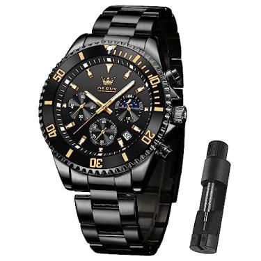 Imagem de OLEVS Relógio masculino luxo negócios com cronógrafo à prova d'água de aço inoxidável relógio quartzo data automática relógios de pulso masculinos preto 2870