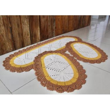 Imagem de Kit Tapete E Passadeira Cozinha Oval 3 Peças Degradê Crochê Artesanal