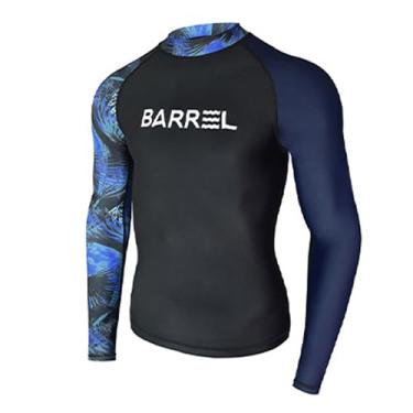 Imagem de Letuwj Conjunto Rash Guard masculino de surf, traje de banho com snorkeling de manga comprida, proteção solar, roupa de banho de secagem rápida, preto, azul marinho, top GG