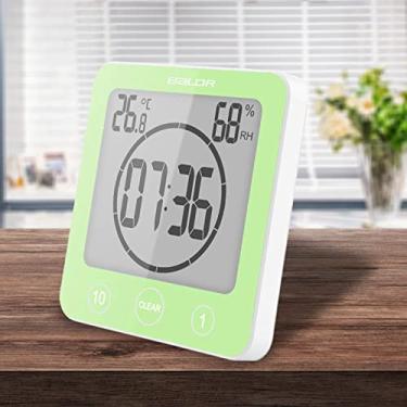 Imagem de Relógio de parede Sunsbell à prova d'água com visor de temperatura digital com ventosa, temporizador de tela sensível ao toque para banheiro de cozinha (verde)