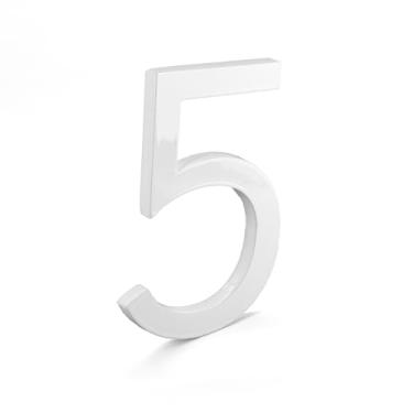 Imagem de Montague Metal Products MHN-04-F-WE1-5 números de casa de endereço flutuantes modernos de alumínio escovado sólido, 10 cm, revestido com pó branco