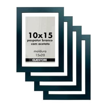 Imagem de Kit 4 Molduras 10x15 Branco Paspatur Acetato Quadro Porta Retrato Foto Fotografia Parede Madeira Cabeceira Quarto Sala C