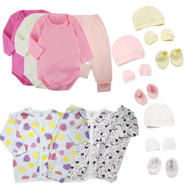 Imagem de Infantil - Kit Maternidade Roupa 17 Pç Body Pijama Menina E Menino Rosa  unissex