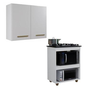 Imagem de Conjunto Armário Aéreo de Cozinha e Balcão para Cooktop 5 Bocas Branco