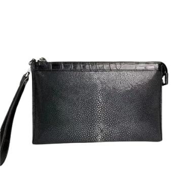 Imagem de Bolsa de mão masculina autêntica verdadeira Stingray Skin patchwork bolsa envelope couro de crocodilo exótico genuíno masculino ZIP bolsa clutch preta bolsa clutch de grande capacidade, Preto,