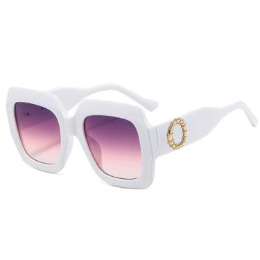 Imagem de Ã“culos de sol quadrados feminino moda punk óculos de sol femininos tons uv400 óculos coloridos, branco roxo, um tamanho