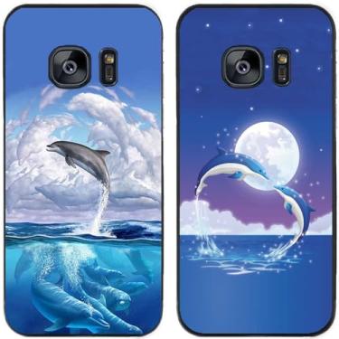 Imagem de 2 peças coruja lobo leão tigre gato pilha golfinhos pug husky cão dinossauro panda capa de telefone traseira gel TPU para Samsung Galaxy S6 Edge (golfinhos)