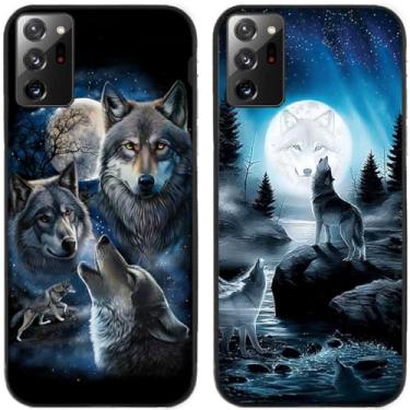 Imagem de 2 peças Don't Touch My Phone Girassol Apanhador de Sonhos Amante de Dente-de-leão Leopardo Gato Lobo Grupo Impresso TPU Silicone Gel Capa Traseira para Samsung Galaxy Note 20 Ultra (Wolf Group)